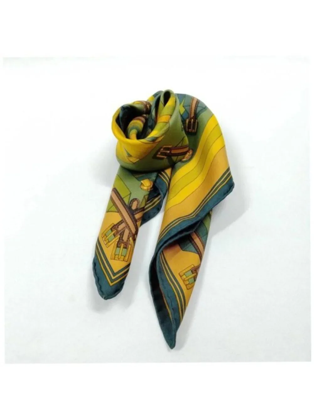 Authentic Hermès Les Sangles Carré 90 Silk Scarf Yellow Green
